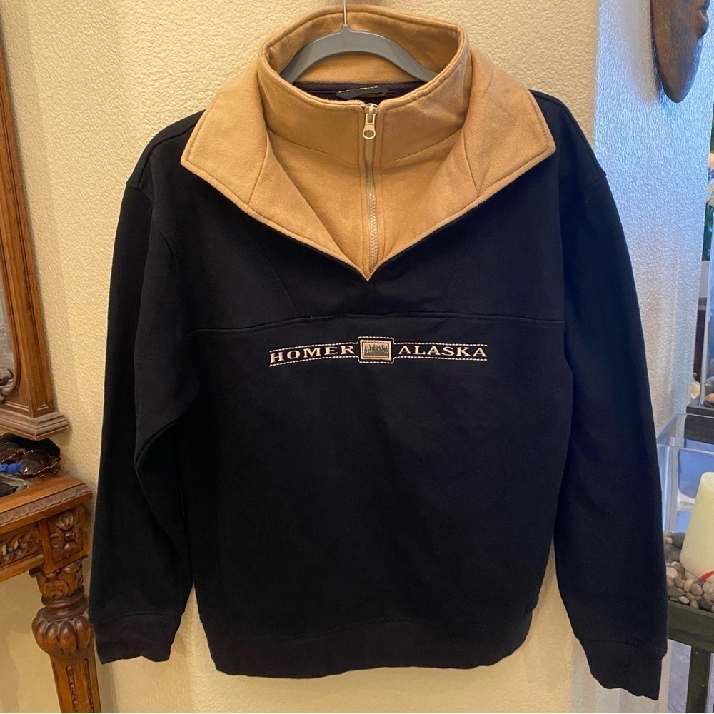 Vintage RENEGADE CLUB Black Beige Pullover Homer Alaska Embroidery Sweater-Small